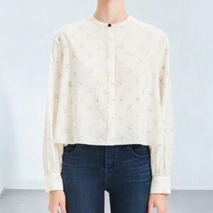 New Chic Theory Cream Cropped Easy Print Shirt Size L